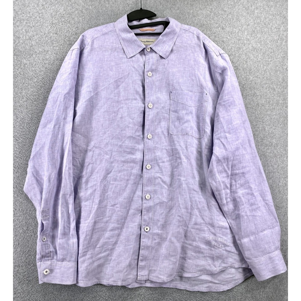Tommy Bahama Men's Purple Linen XL Long Sleeve Button-Up Shirt w/ Pockets Solid
